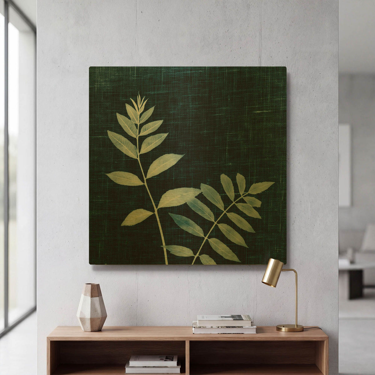 'Leaves on Linen II' By Debra Van Swearingen Gold Metal Wall Art