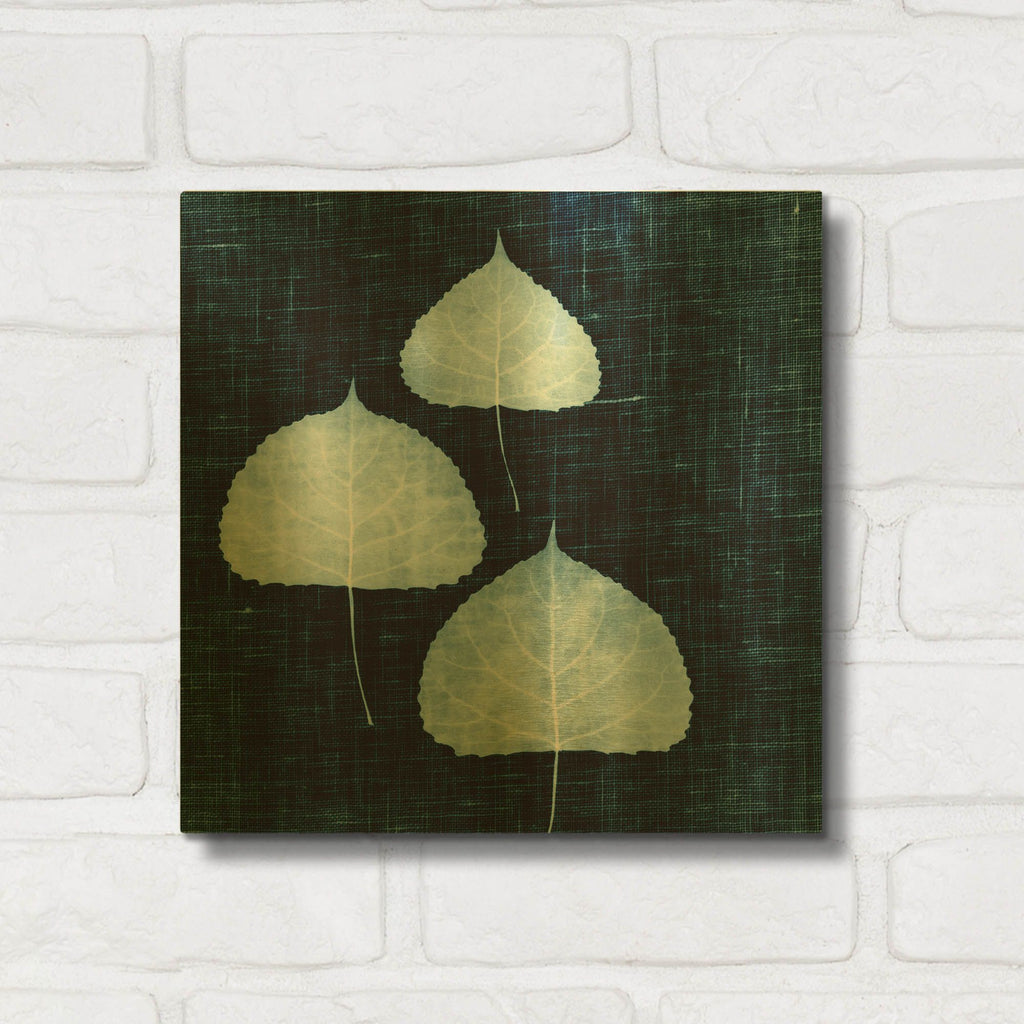 'Leaves on Linen III' By Debra Van Swearingen Gold Metal Wall Art