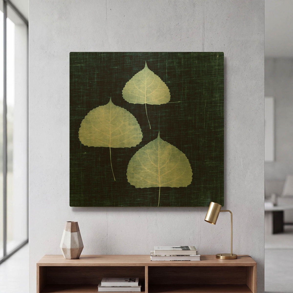 'Leaves on Linen III' By Debra Van Swearingen Gold Metal Wall Art
