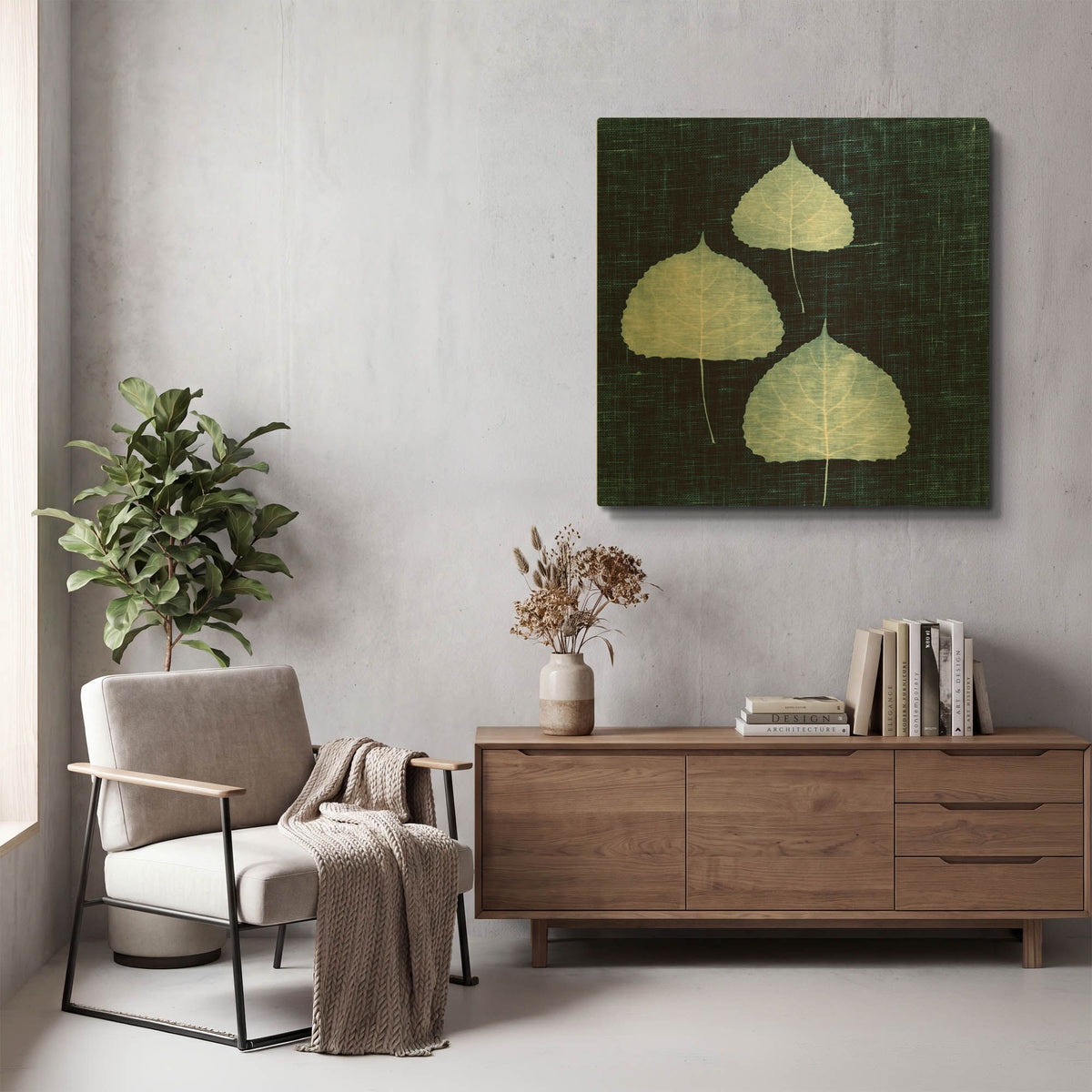 'Leaves on Linen III' By Debra Van Swearingen Gold Metal Wall Art
