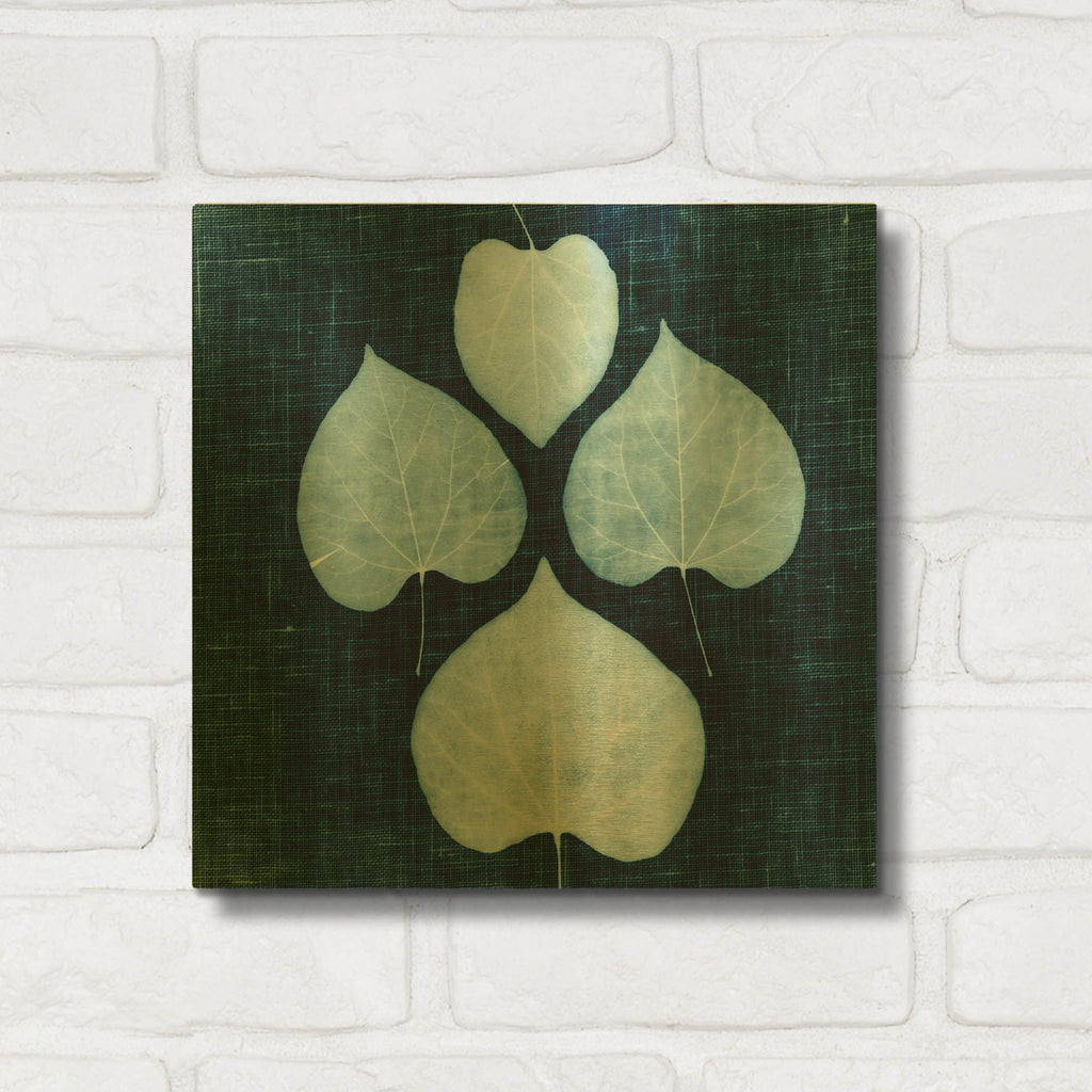 'Leaves on Linen IV' By Debra Van Swearingen Gold Metal Wall Art