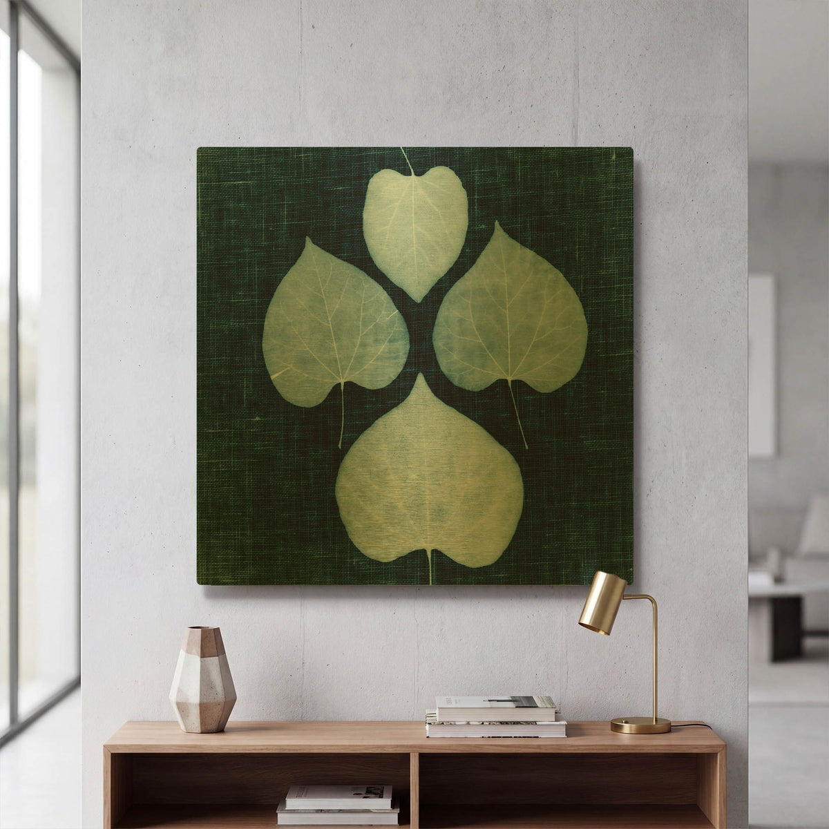 'Leaves on Linen IV' By Debra Van Swearingen Gold Metal Wall Art