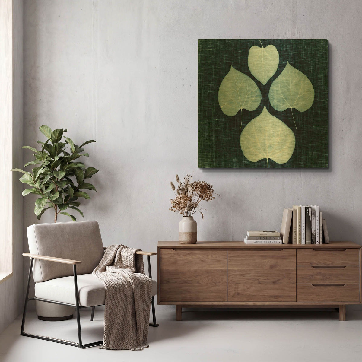 'Leaves on Linen IV' By Debra Van Swearingen Gold Metal Wall Art