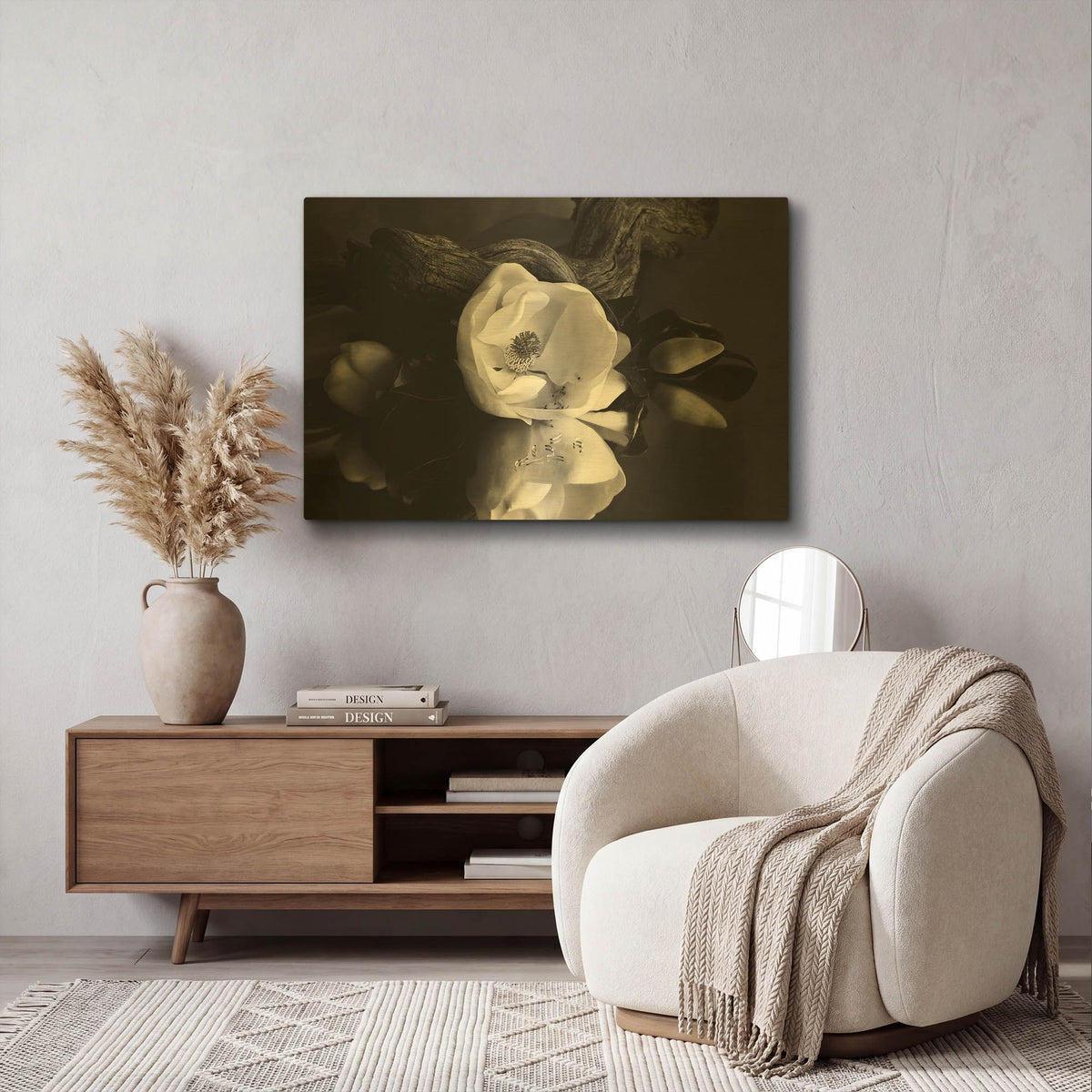 'Magnolia and Driftwood I' By Debra Van Swearingen Gold Metal Wall Art
