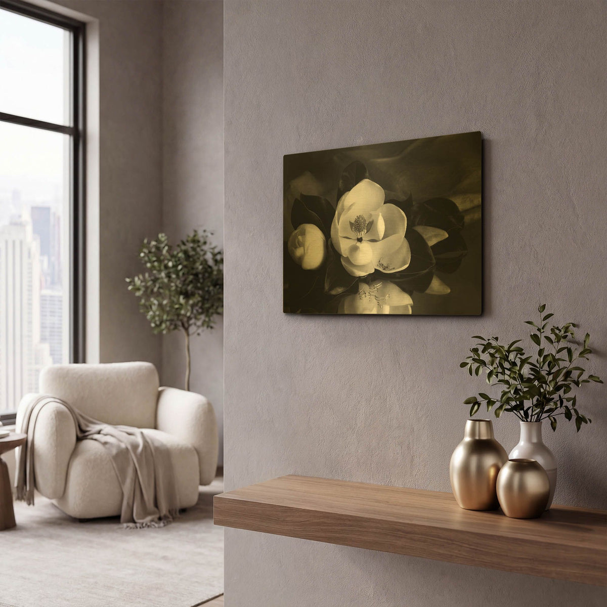 'Magnolia in Bloom' By Debra Van Swearingen Gold Metal Wall Art
