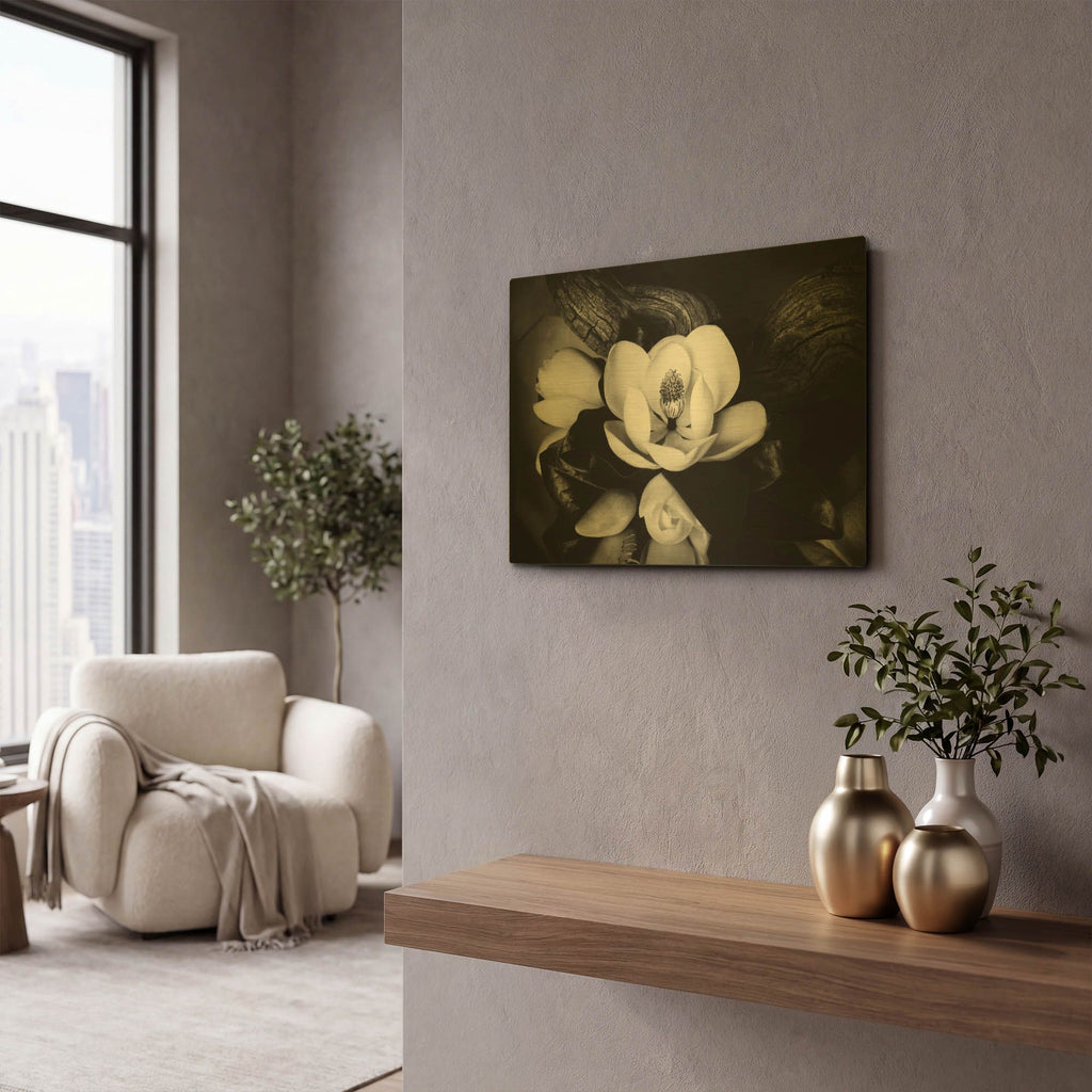 'Magnolia and Driftwood II' By Debra Van Swearingen Gold Metal Wall Art