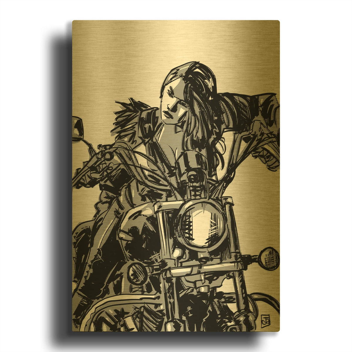 'Biker Girl' By Giuseppe Cristiano Gold Metal Wall Art