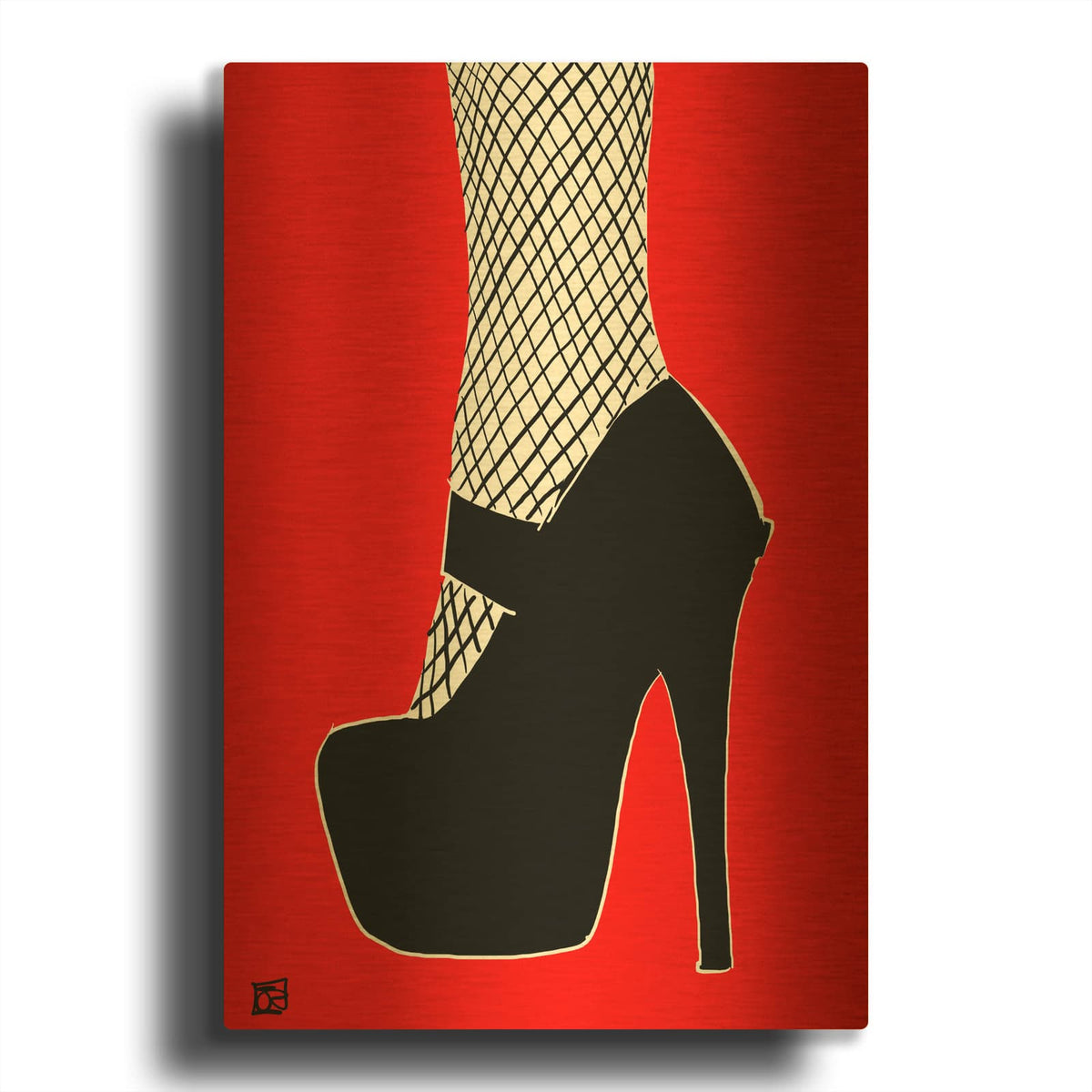 'Black heel on red' By Giuseppe Cristiano Gold Metal Wall Art