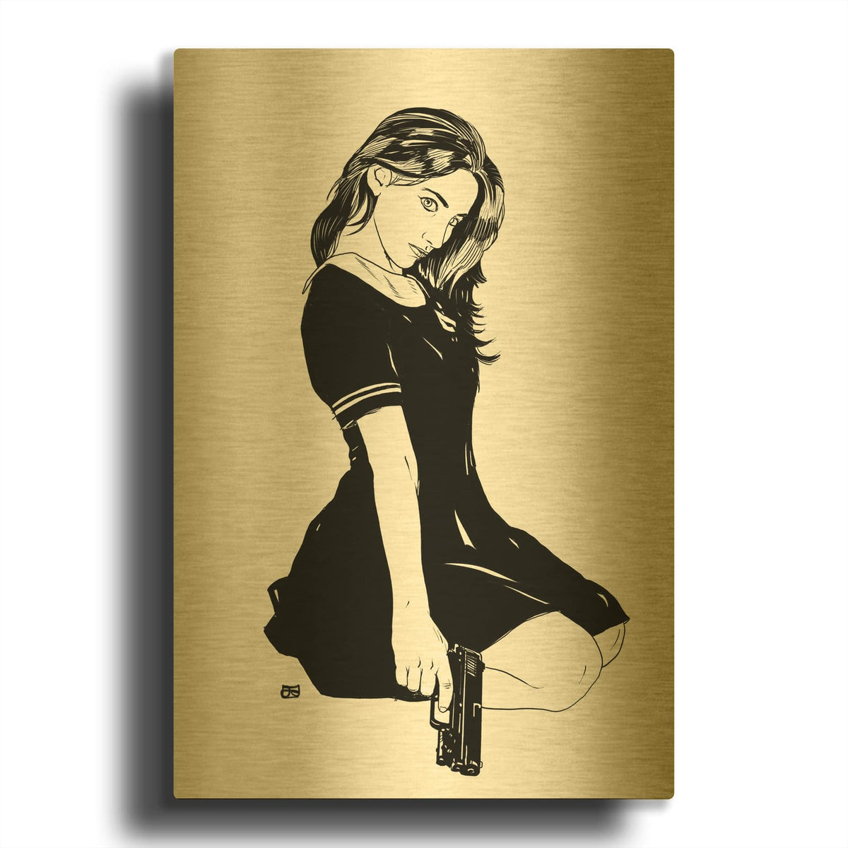 'Girl With Gun II' By Giuseppe Cristiano Gold Metal Wall Art