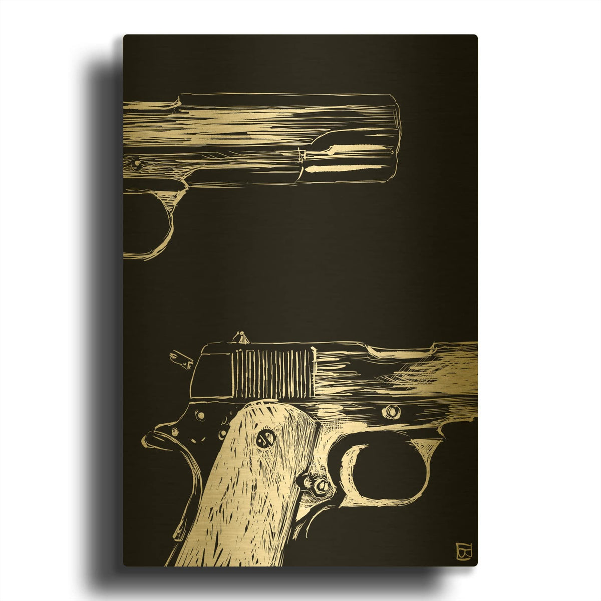'Guns' By Giuseppe Cristiano Gold Metal Wall Art