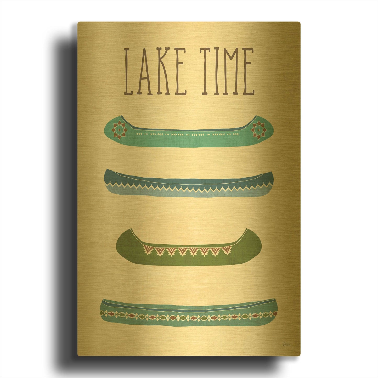 'Lake Retreat V' By Veronique Charron Gold Metal Wall Art