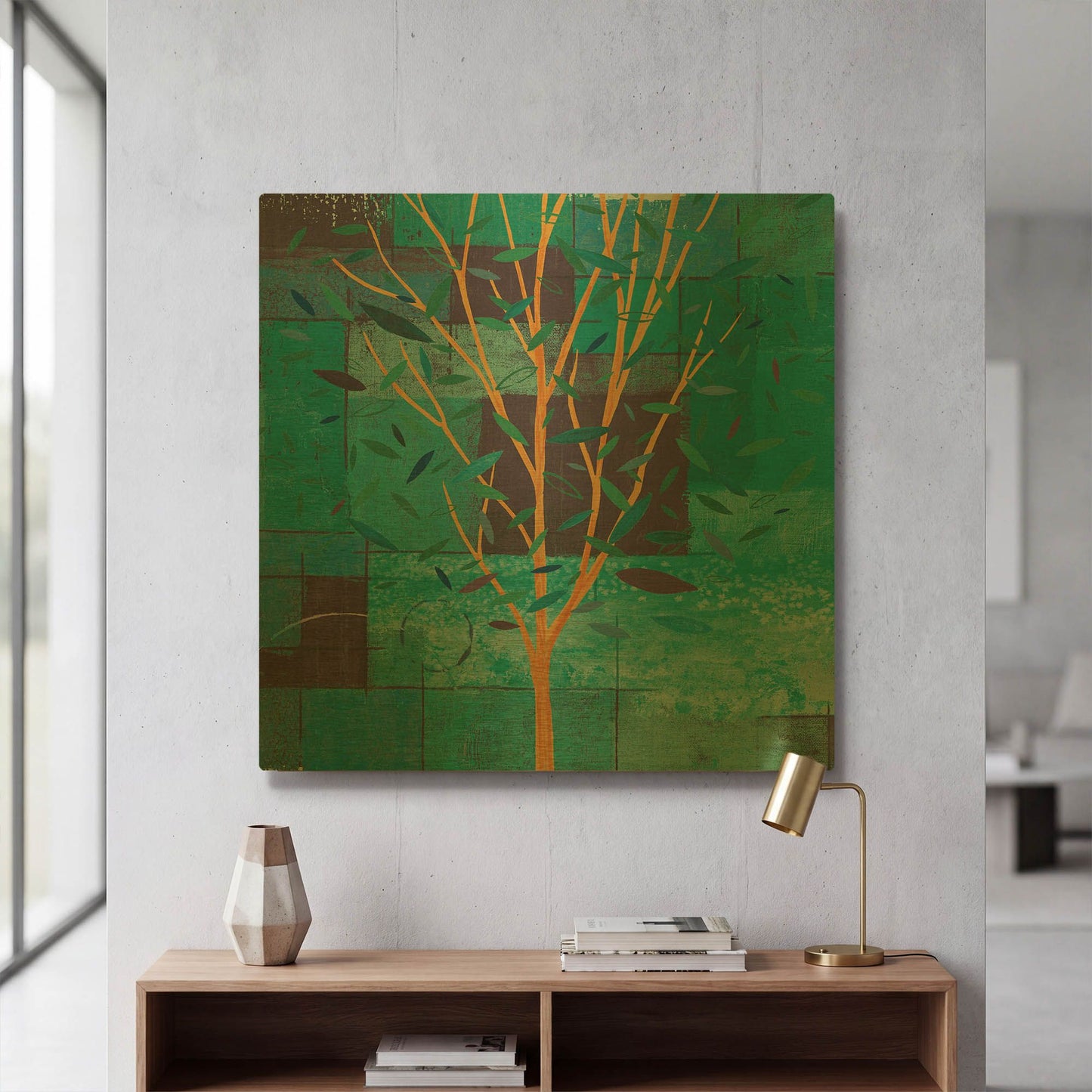 'Watercolor Forest V Peacock' By Veronique Charron Gold Metal Wall Art