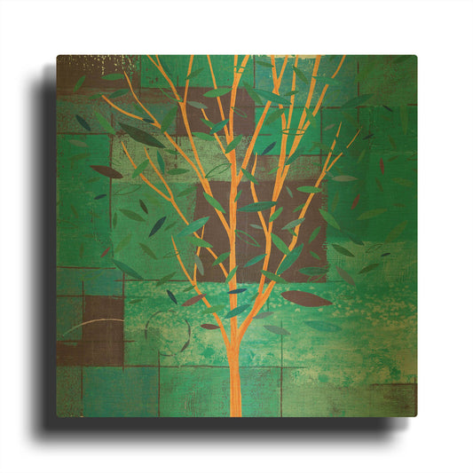 'Watercolor Forest V Peacock' By Veronique Charron Gold Metal Wall Art
