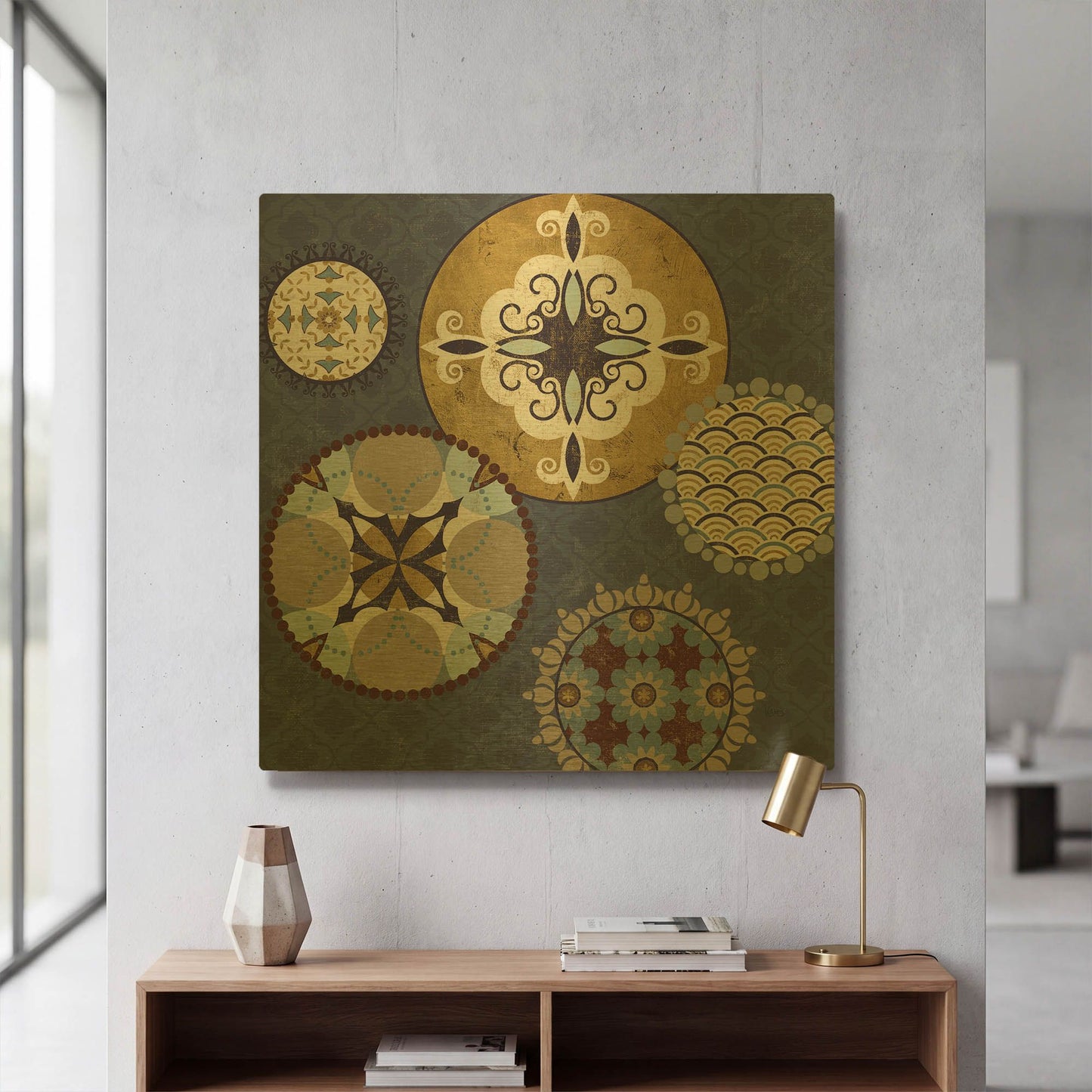 'Mediterranean Blue III' By Veronique Charron Gold Metal Wall Art