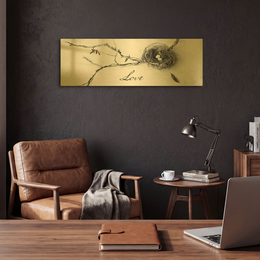 'Nest and Branch Love' By Debra Van Swearingen Gold Metal Wall Art