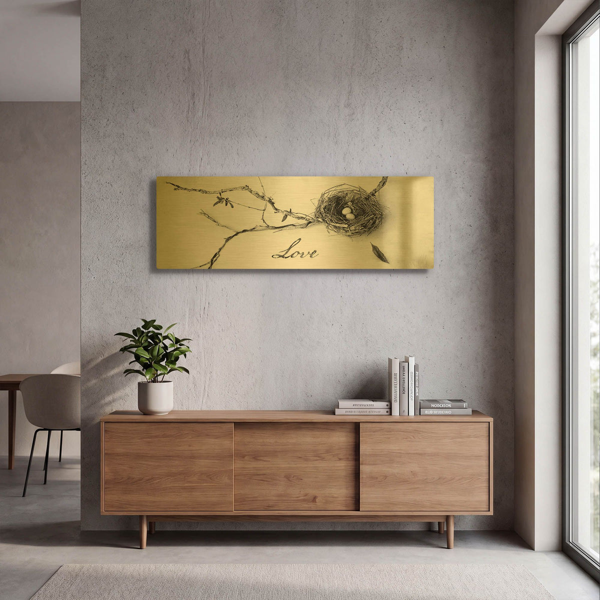 'Nest and Branch Love' By Debra Van Swearingen Gold Metal Wall Art