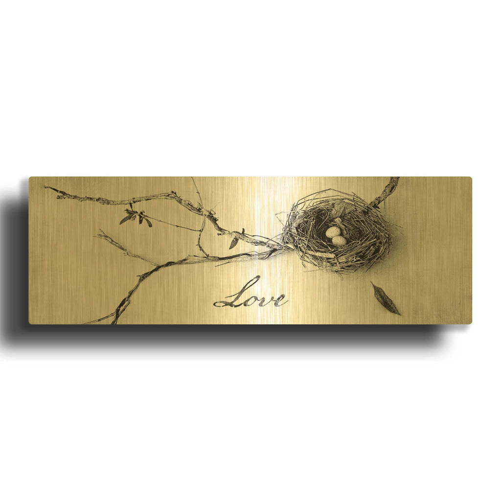 'Nest and Branch Love' By Debra Van Swearingen Gold Metal Wall Art