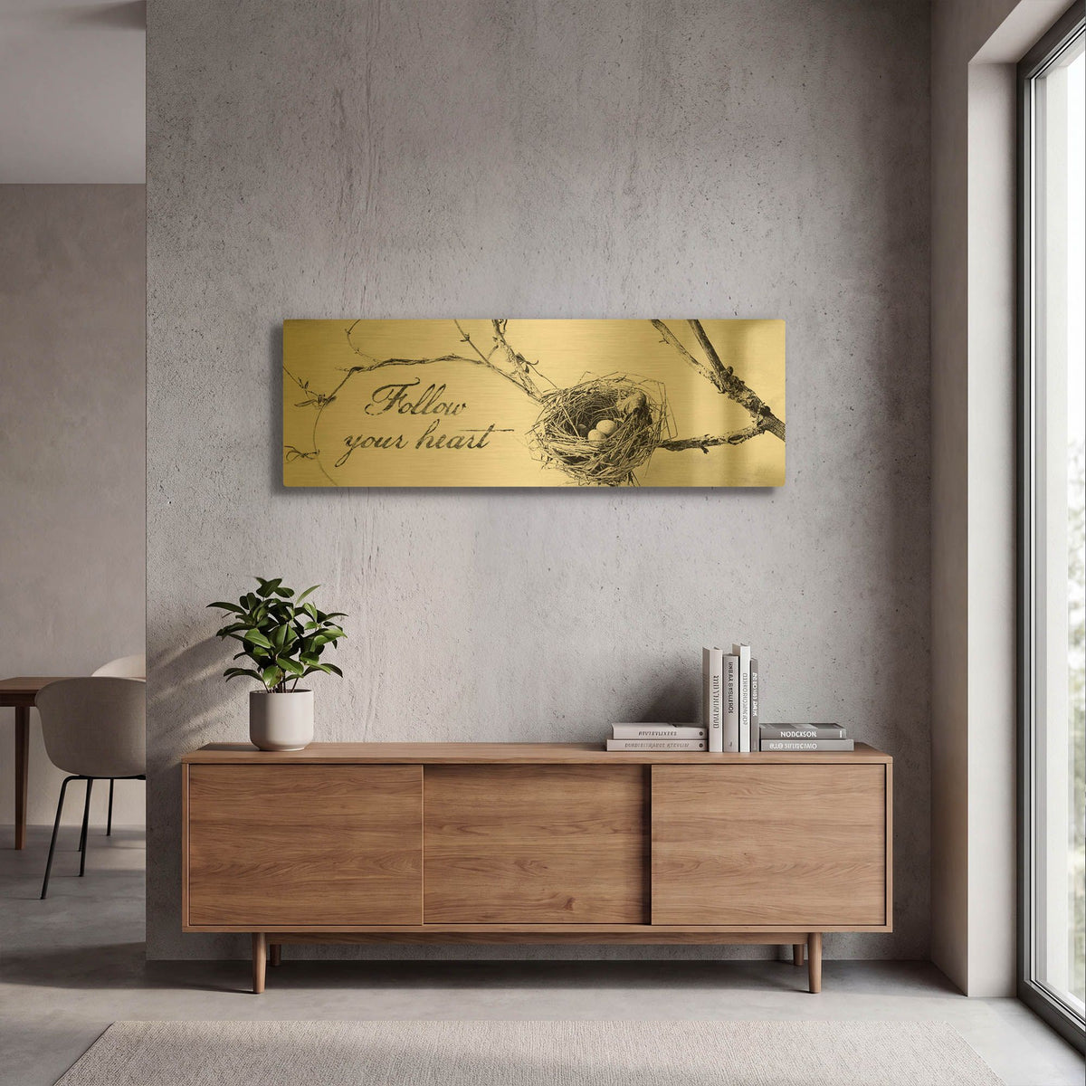 'Nest and Branch Follow Your Heart' By Debra Van Swearingen Gold Metal Wall Art