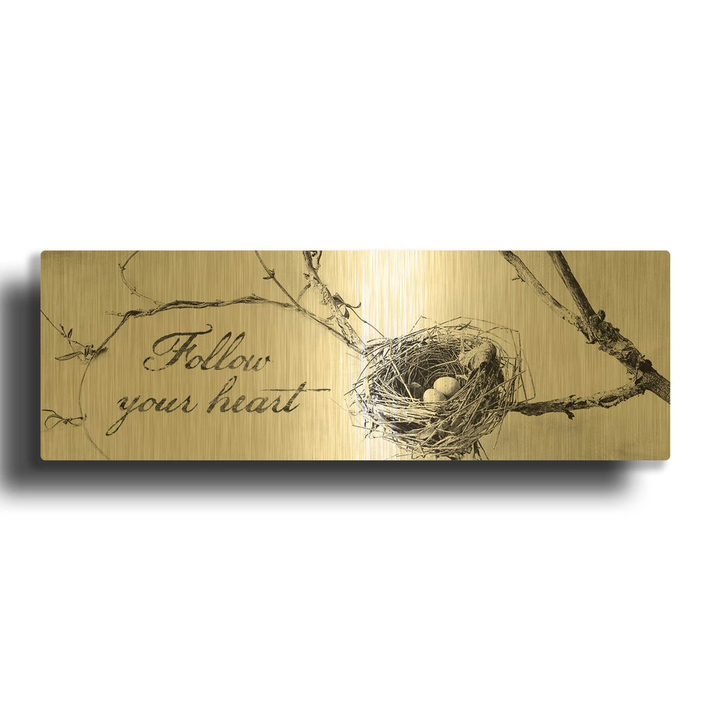 'Nest and Branch Follow Your Heart' By Debra Van Swearingen Gold Metal Wall Art
