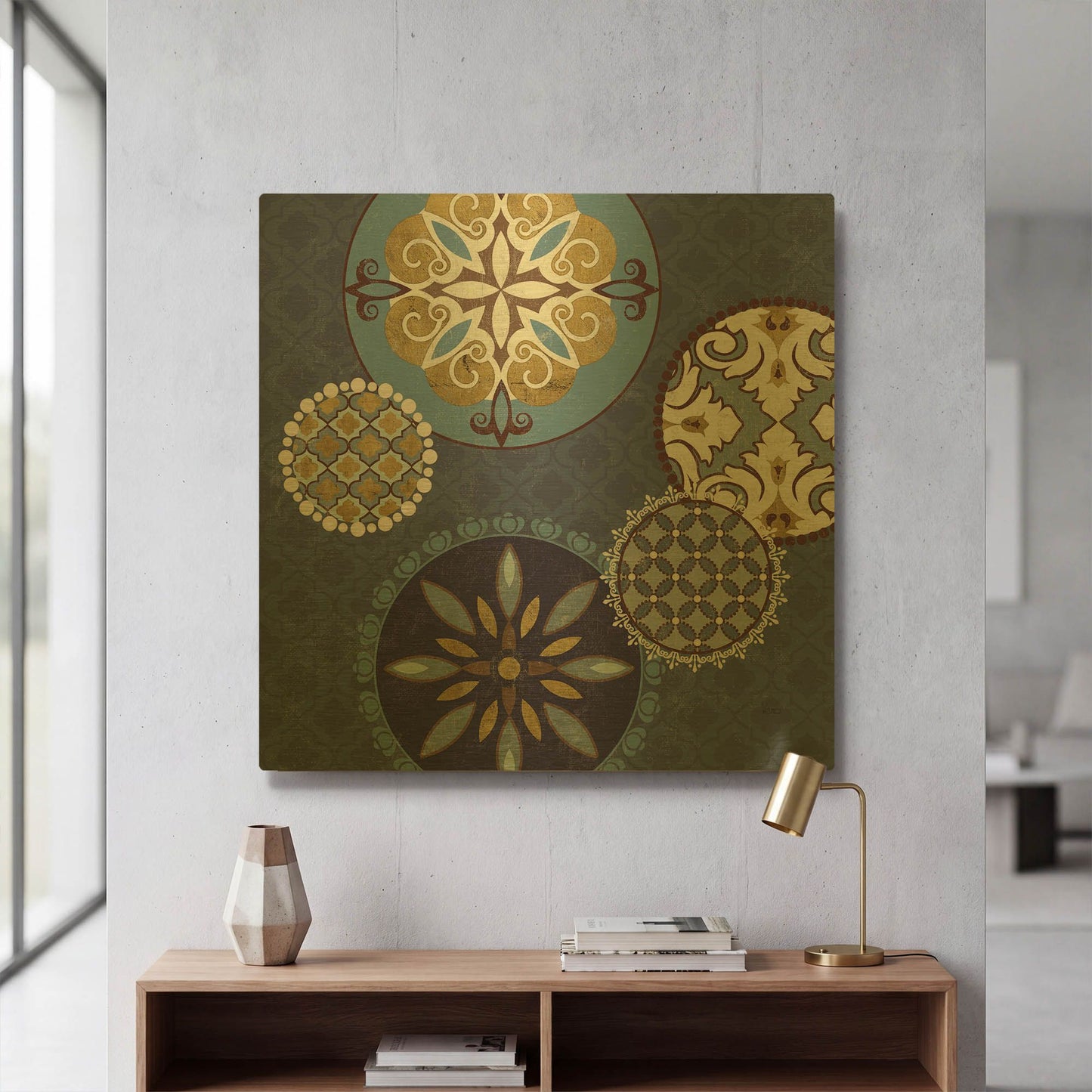 'Mediterranean Blue II' By Veronique Charron Gold Metal Wall Art