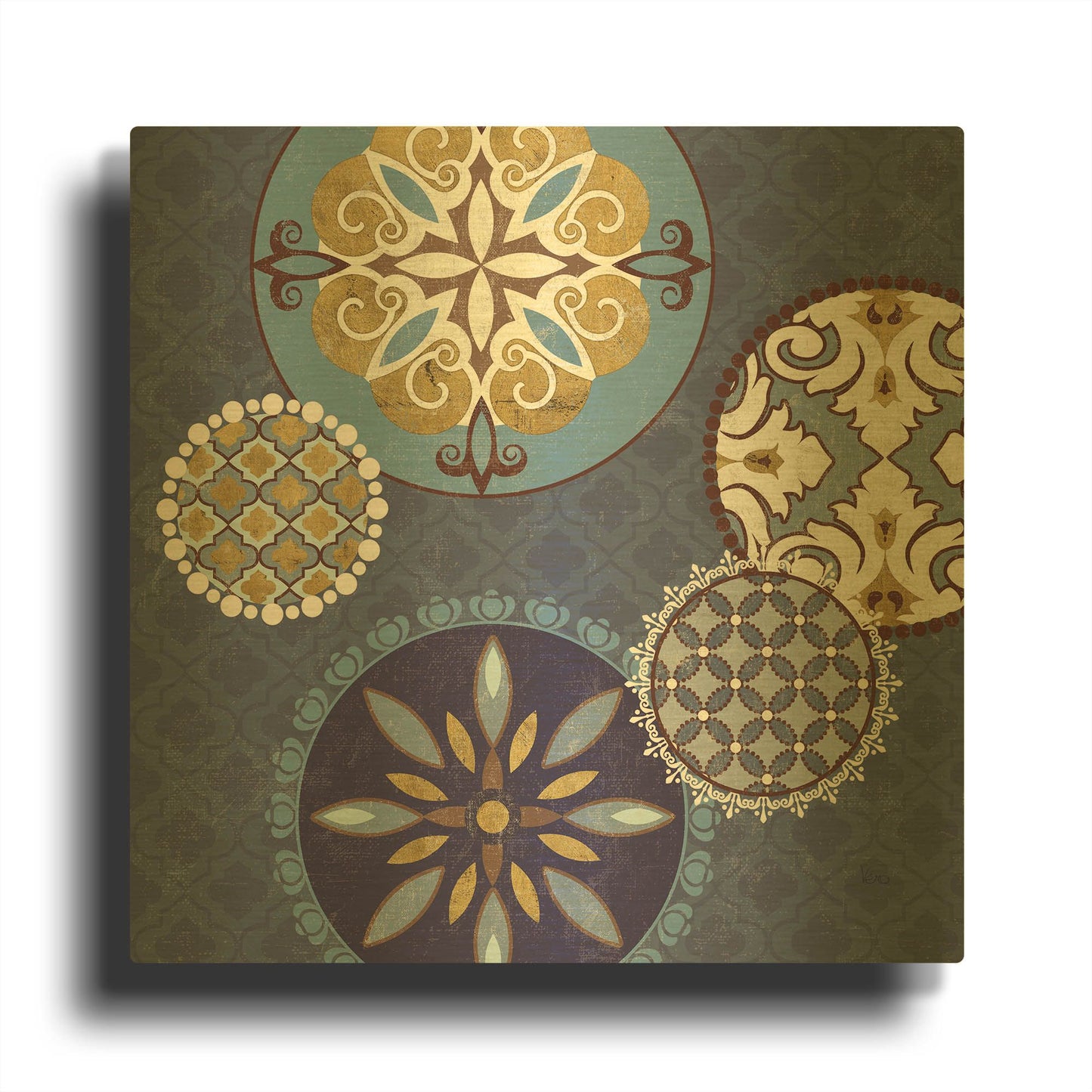 'Mediterranean Blue II' By Veronique Charron Gold Metal Wall Art