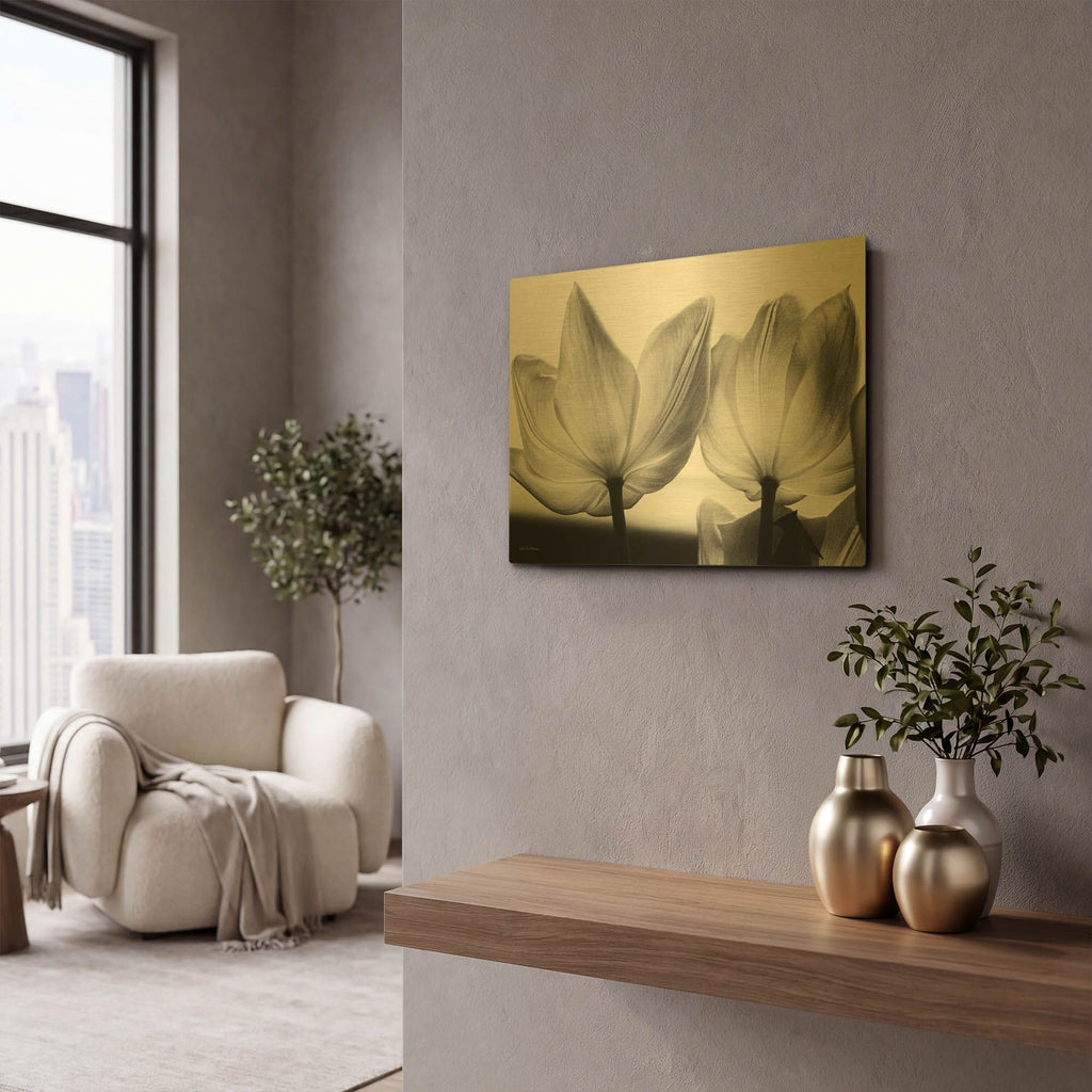 'Translucent Tulips V' By Debra Van Swearingen Gold Metal Wall Art