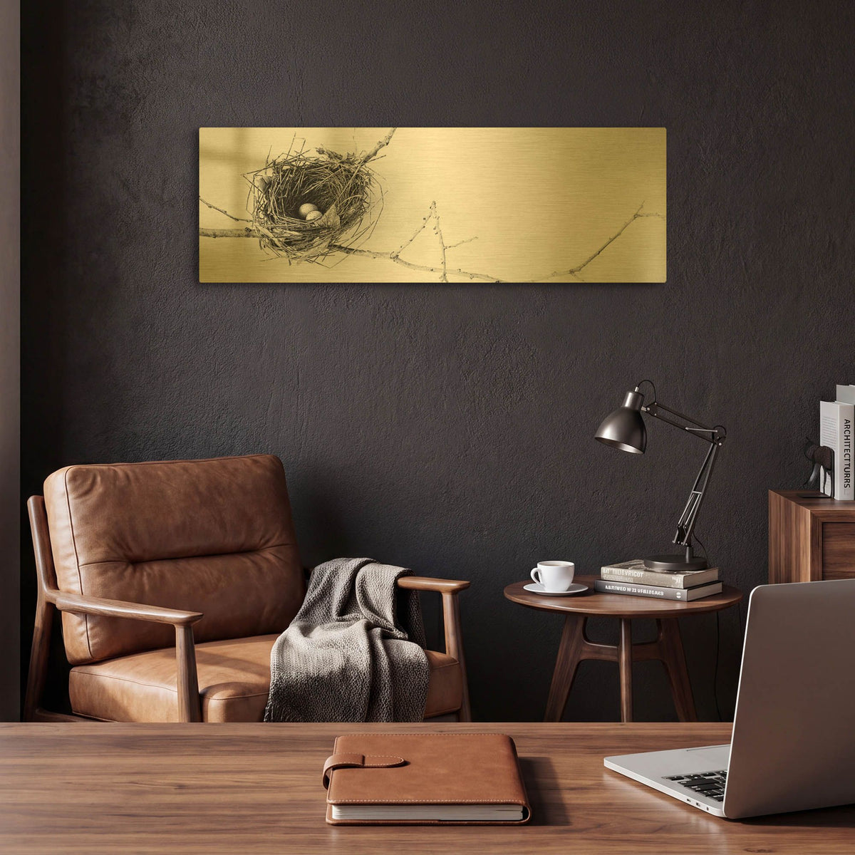 'Nest and Branch I Pano' By Debra Van Swearingen Gold Metal Wall Art