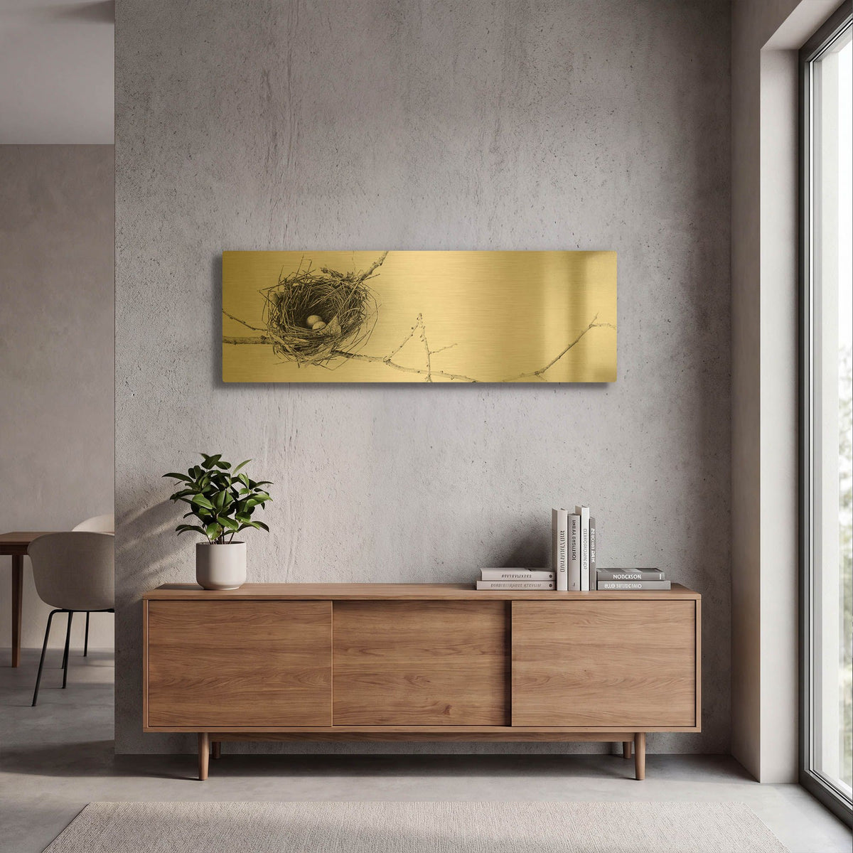 'Nest and Branch I Pano' By Debra Van Swearingen Gold Metal Wall Art