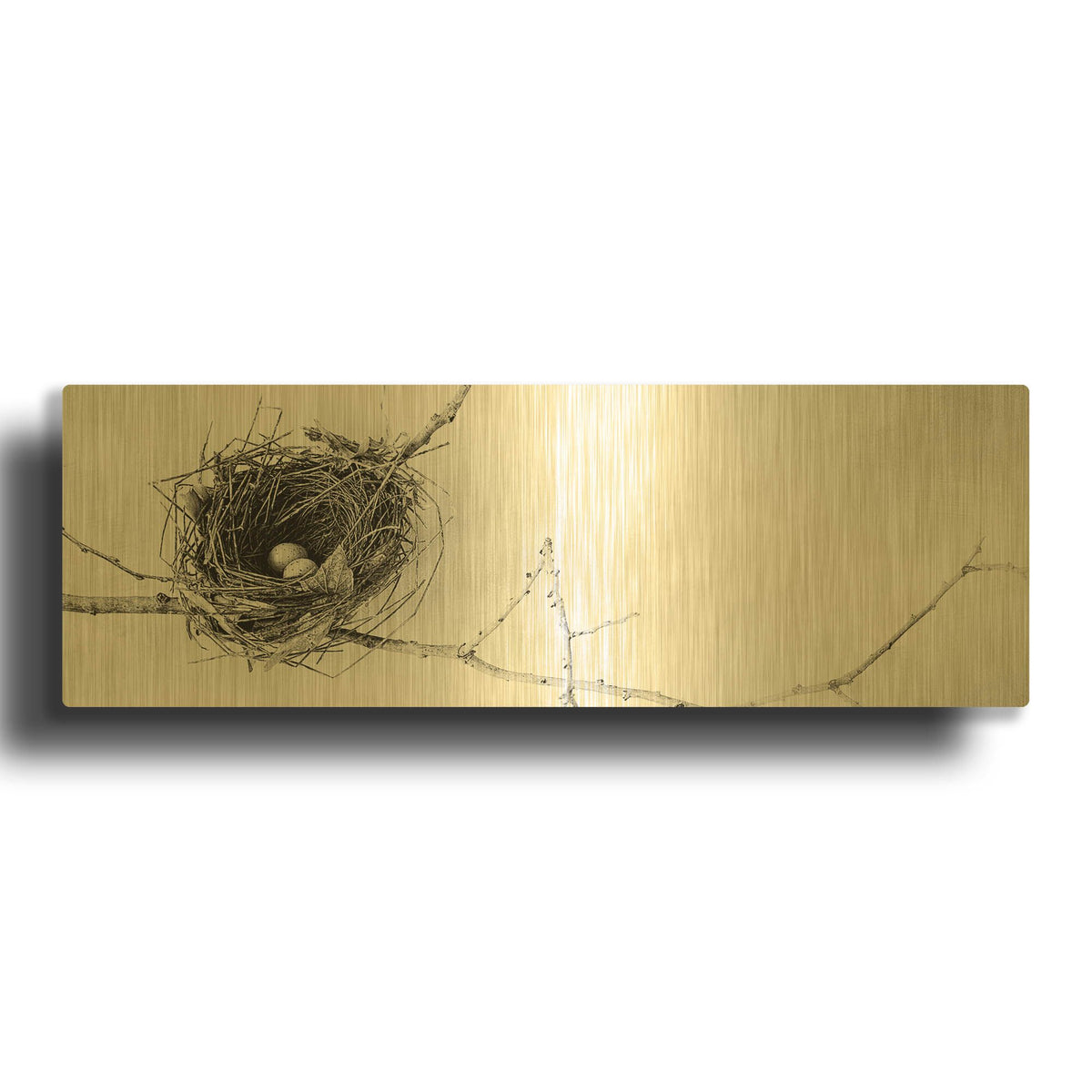 'Nest and Branch I Pano' By Debra Van Swearingen Gold Metal Wall Art