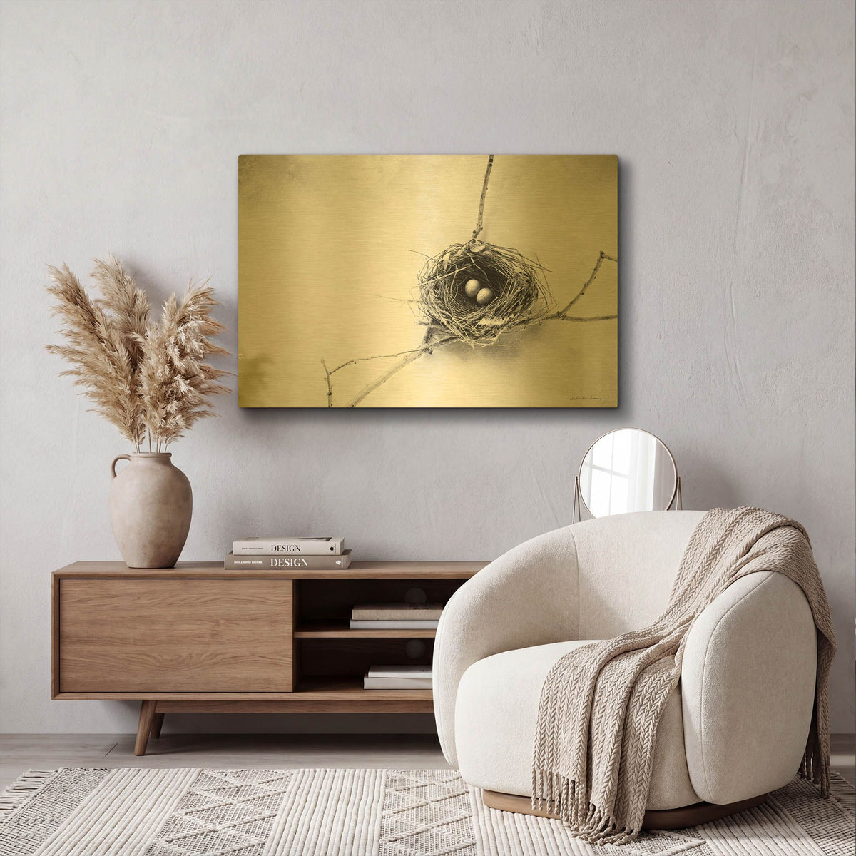 'Nest and Branch IV' By Debra Van Swearingen Gold Metal Wall Art