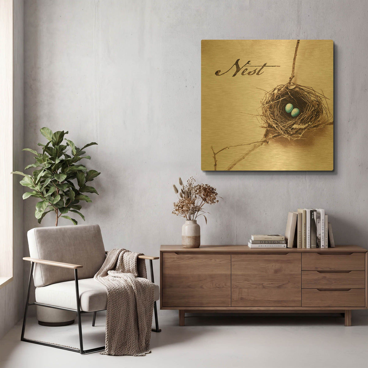 'Nest and Branch IV - Nest' By Debra Van Swearingen Gold Metal Wall Art