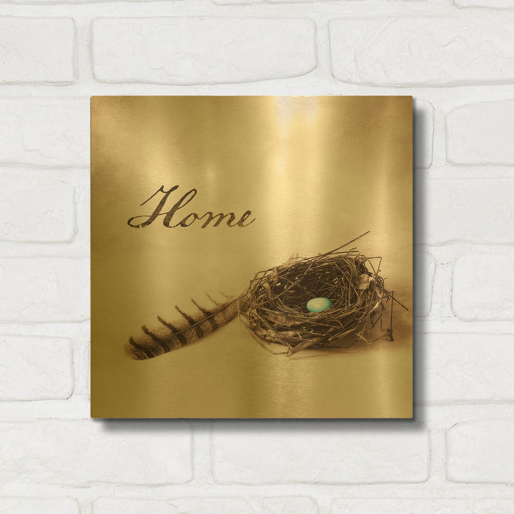 'Nestled IV - Home' By Debra Van Swearingen Gold Metal Wall Art