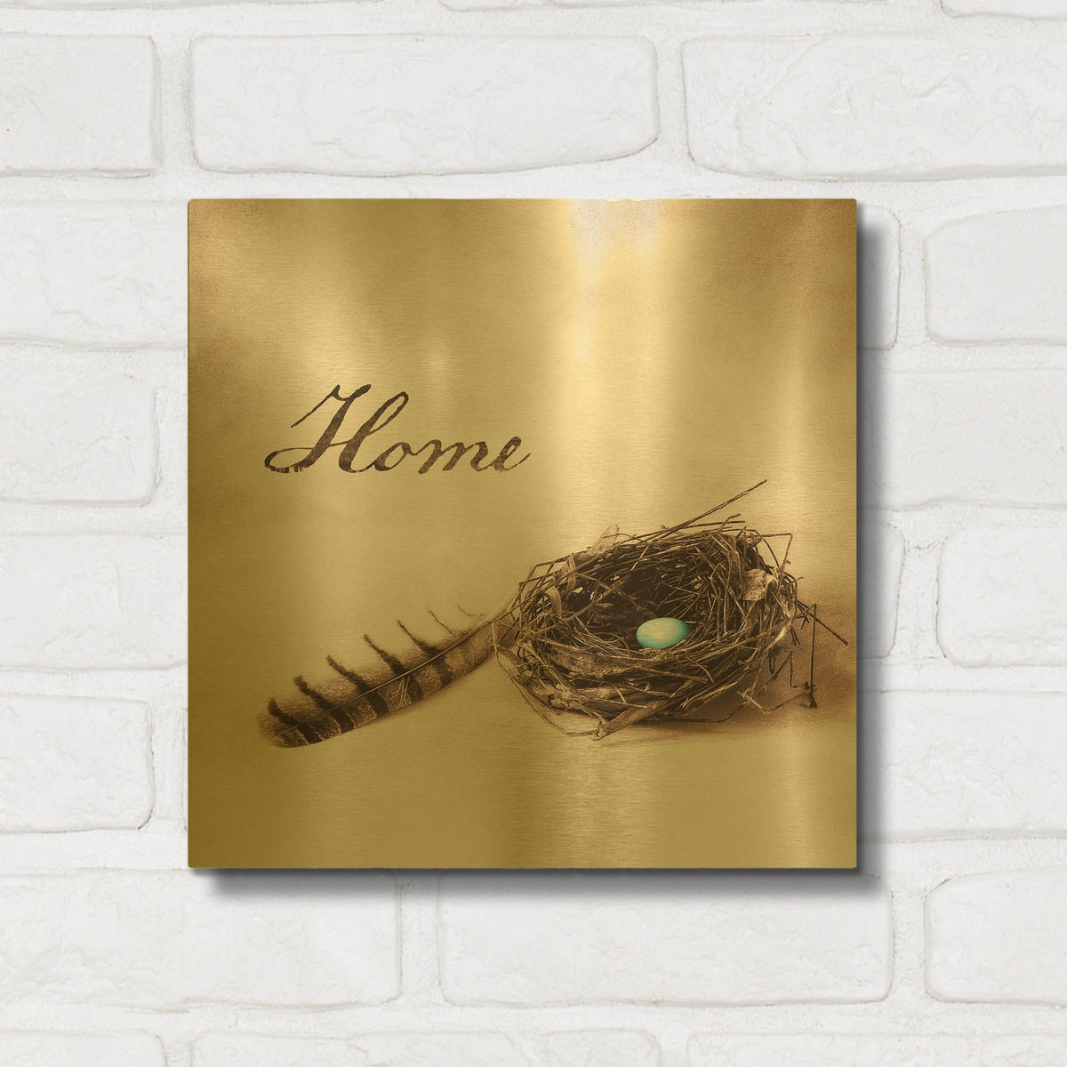 'Nestled IV - Home' By Debra Van Swearingen Gold Metal Wall Art