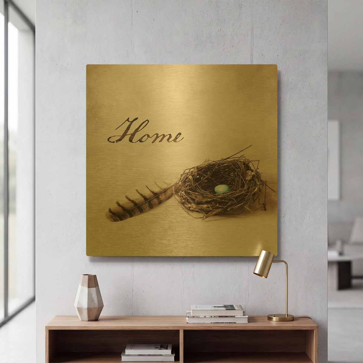 'Nestled IV - Home' By Debra Van Swearingen Gold Metal Wall Art
