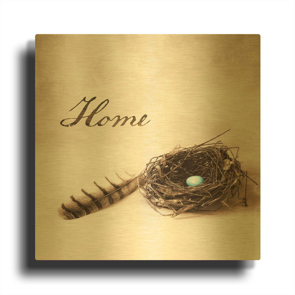 'Nestled IV - Home' By Debra Van Swearingen Gold Metal Wall Art