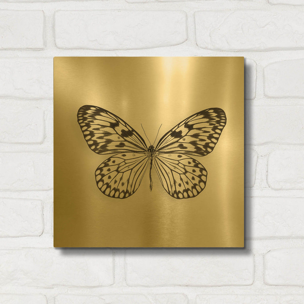'Butterfly V B&W' By Debra Van Swearingen Gold Metal Wall Art
