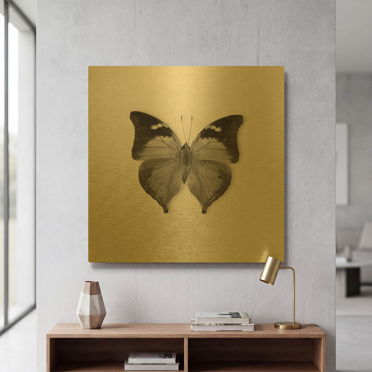 'Butterfly VII B&W' By Debra Van Swearingen Gold Metal Wall Art