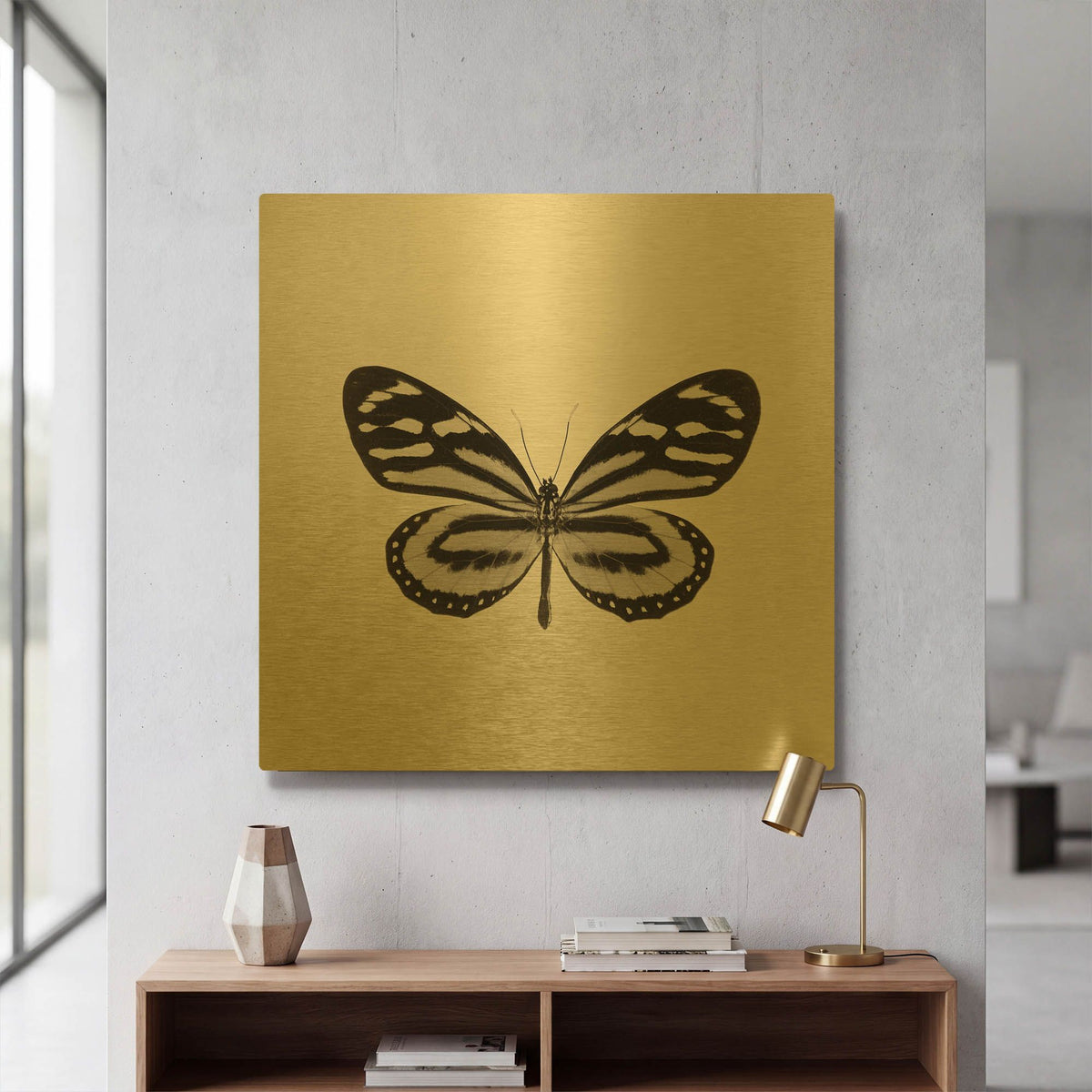 'Butterfly VIII B&W' By Debra Van Swearingen Gold Metal Wall Art
