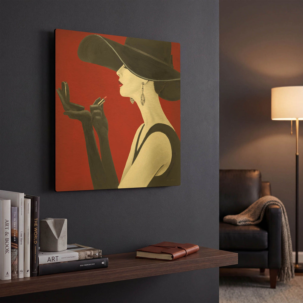 'Haute Chapeau Rouge II' By Marco Fabiano Gold Metal Wall Art