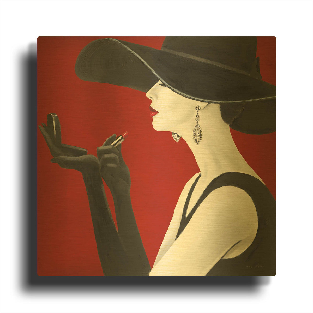 'Haute Chapeau Rouge II' By Marco Fabiano Gold Metal Wall Art