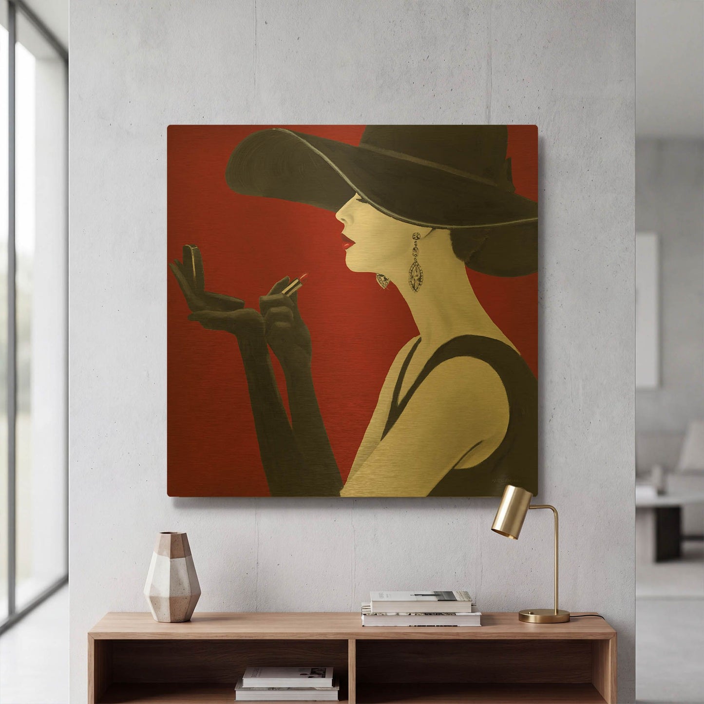 'Haute Chapeau Rouge II' By Marco Fabiano Gold Metal Wall Art