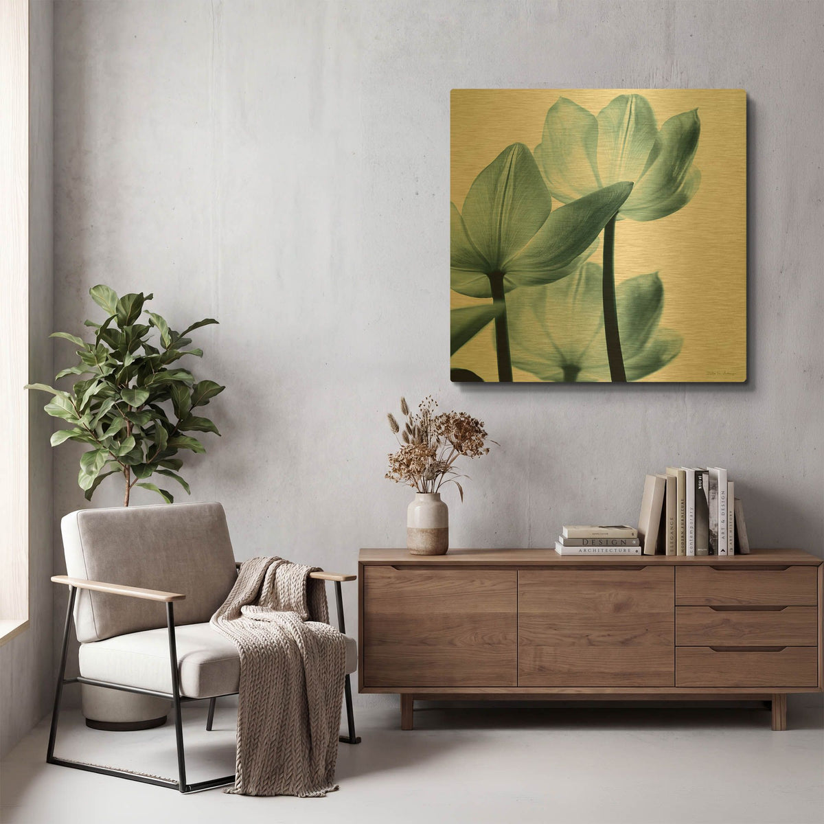 'Translucent Tulips III Aqua' By Debra Van Swearingen Gold Metal Wall Art