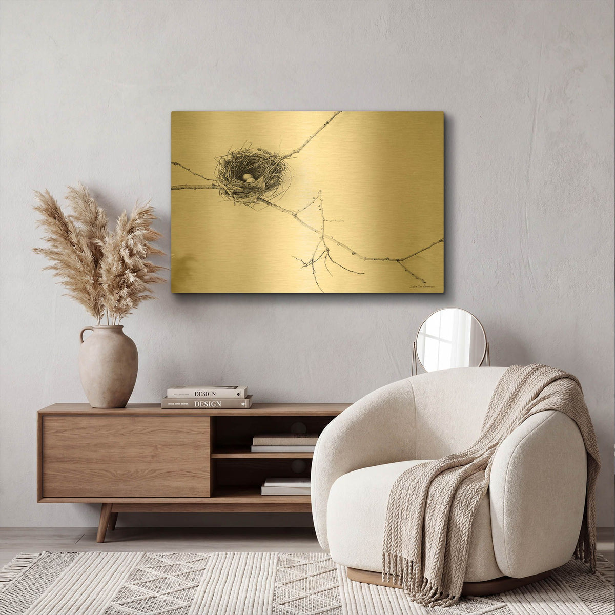 'Nest and Branch I' By Debra Van Swearingen Gold Metal Wall Art