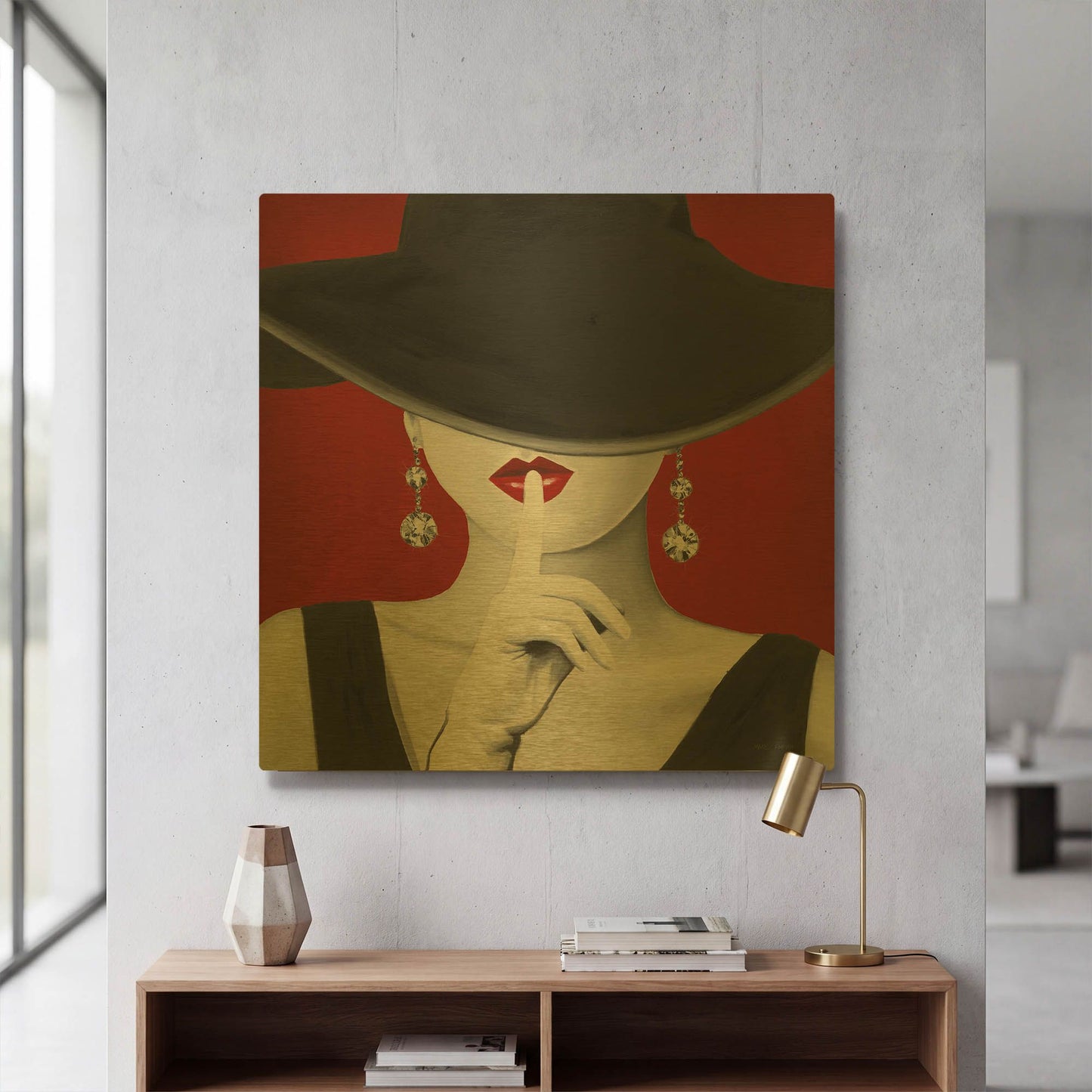'Haute Chapeau Rouge I' By Marco Fabiano Gold Metal Wall Art