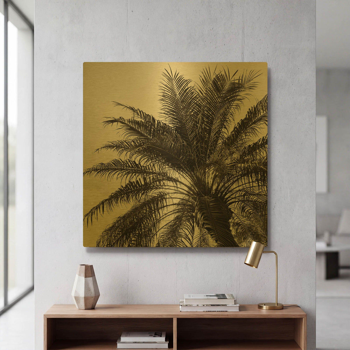 'Palm Tree Sepia I' By Debra Van Swearingen Gold Metal Wall Art