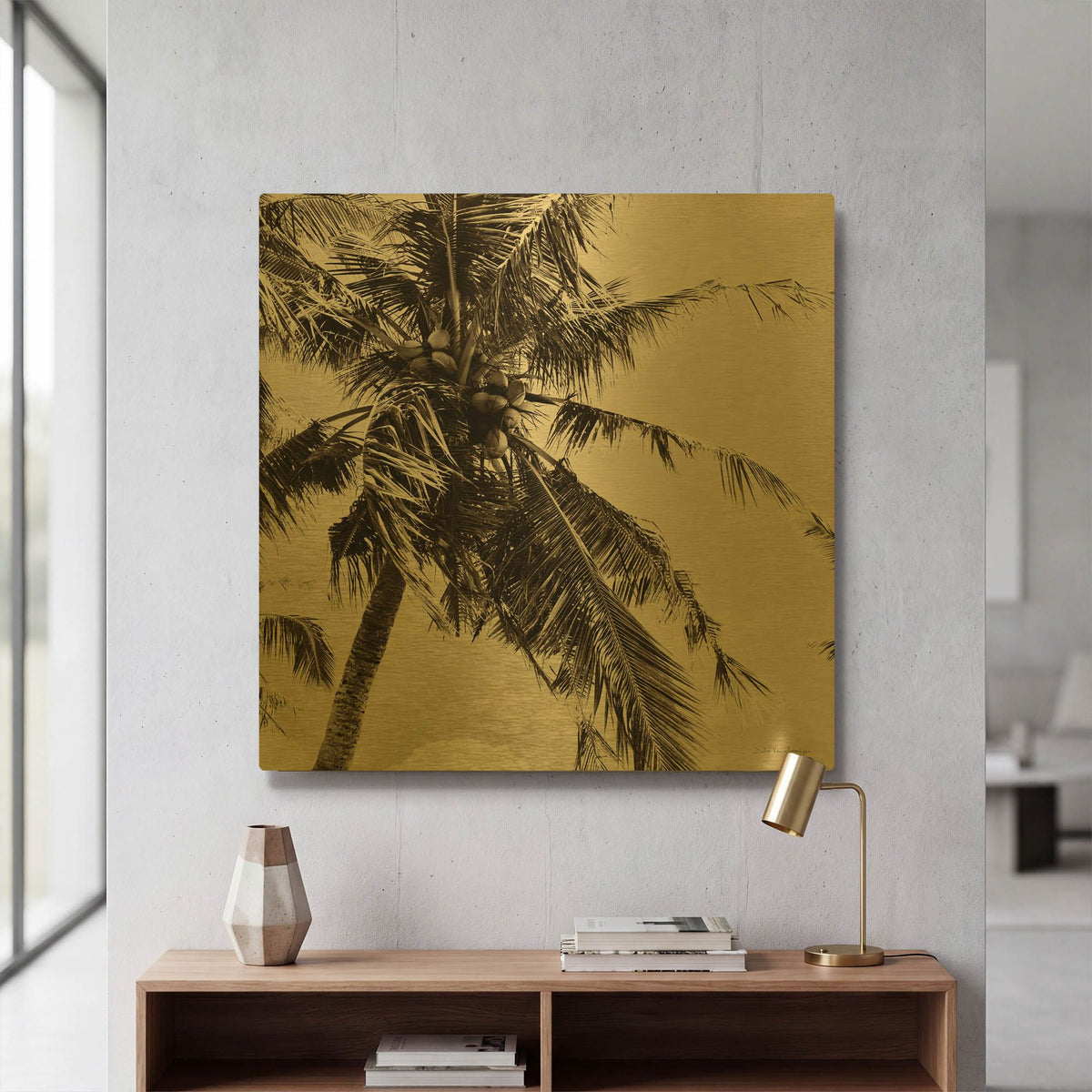 'Palm Tree Sepia II' By Debra Van Swearingen Gold Metal Wall Art