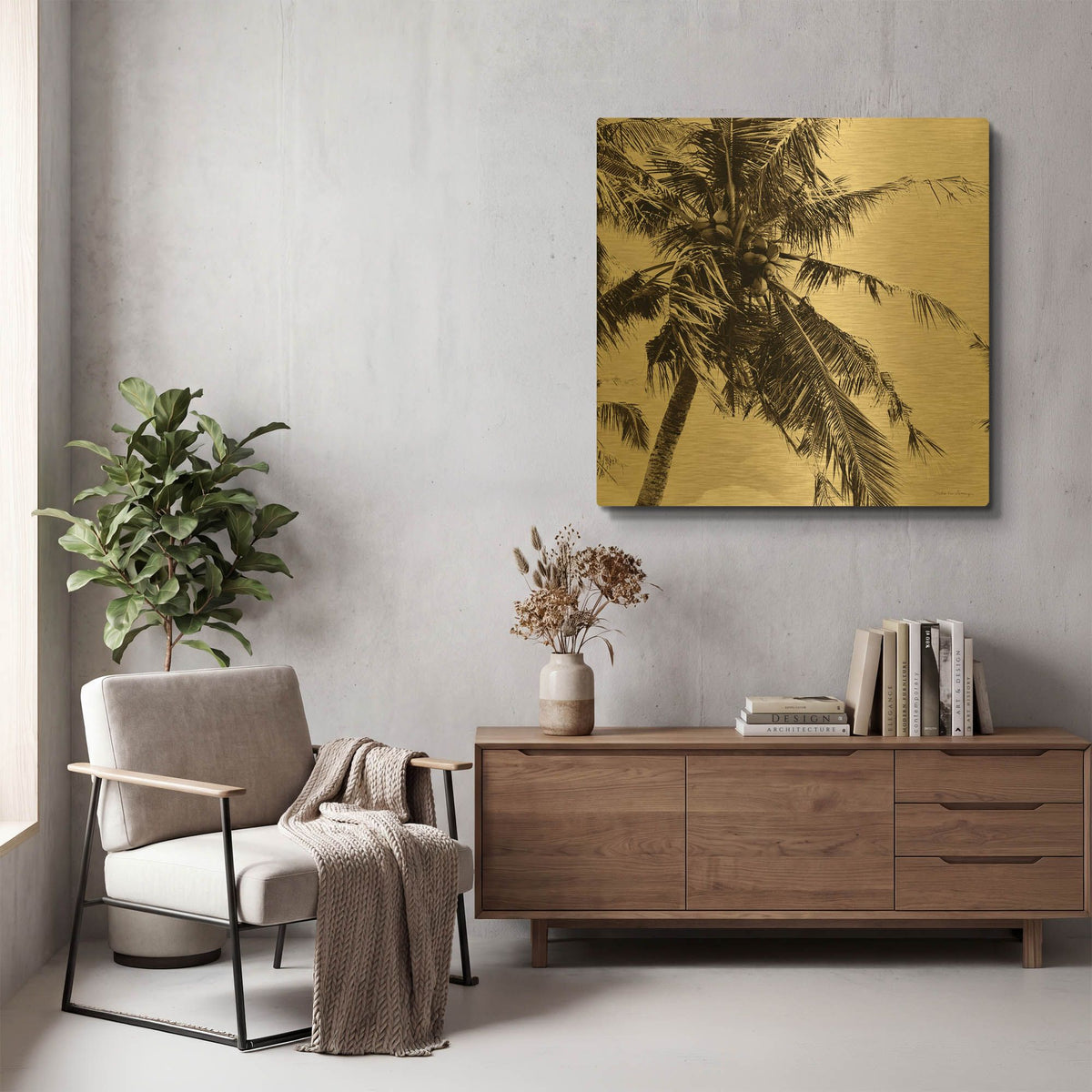 'Palm Tree Sepia II' By Debra Van Swearingen Gold Metal Wall Art