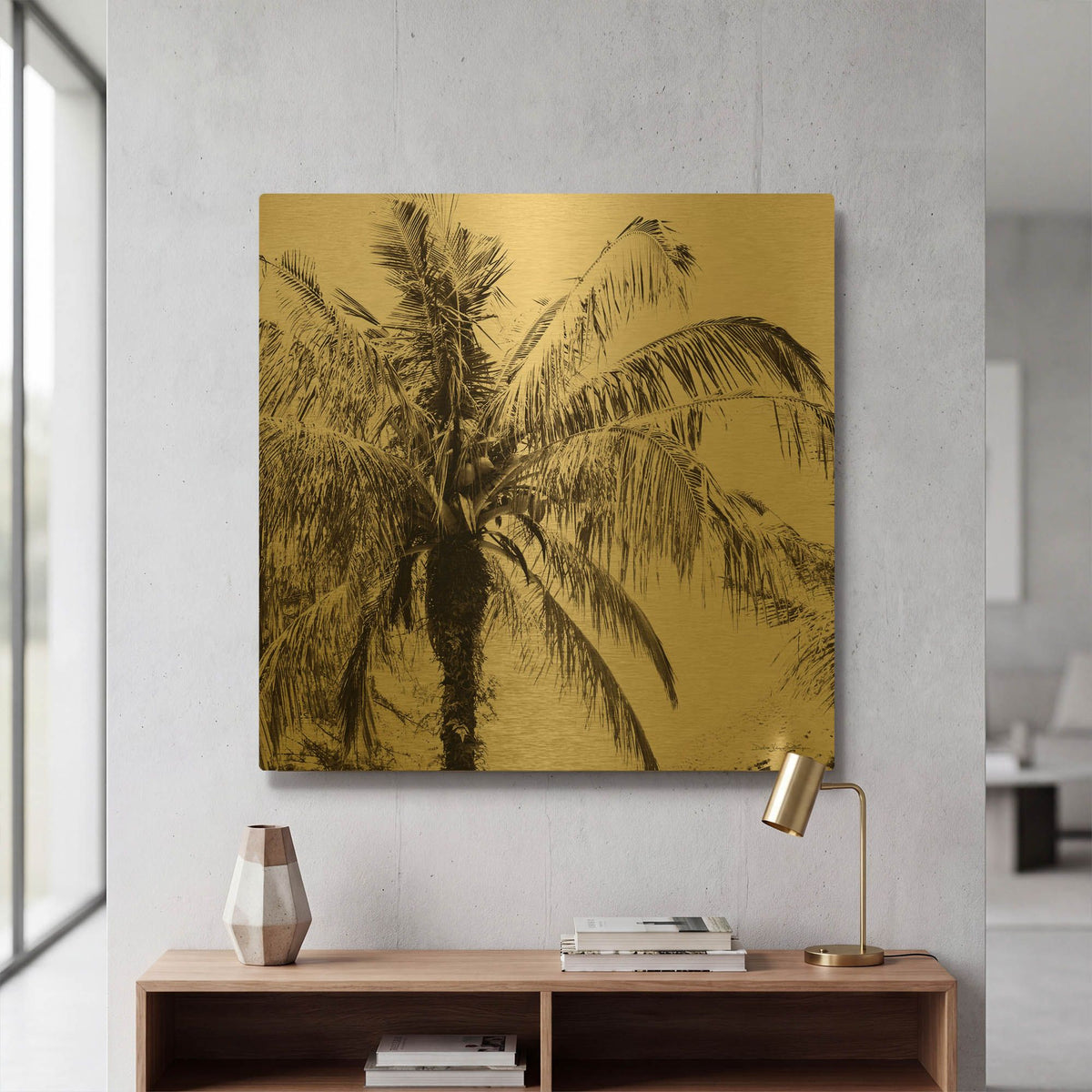 'Palm Tree Sepia III' By Debra Van Swearingen Gold Metal Wall Art