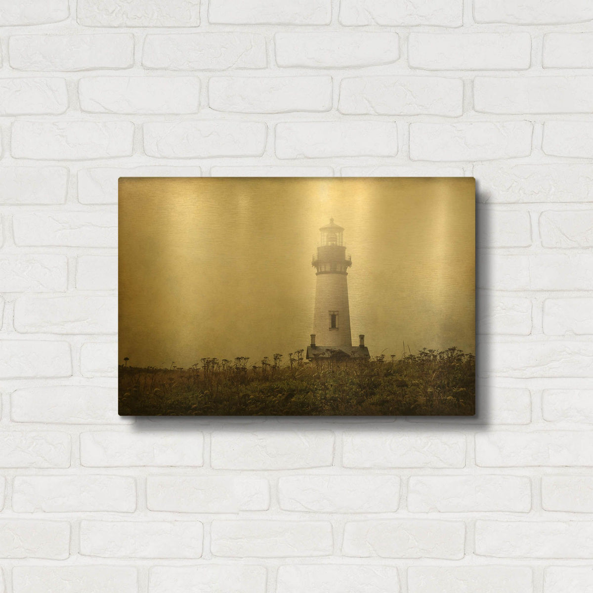 'Lonely Lighthouse II' By Debra Van Swearingen Gold Metal Wall Art