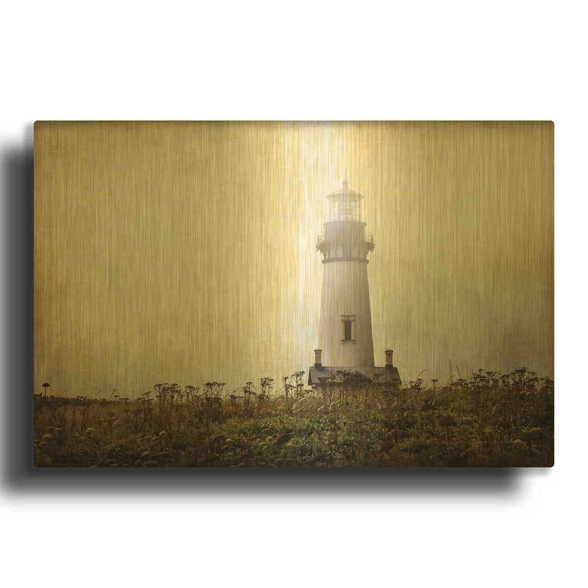 'Lonely Lighthouse II' By Debra Van Swearingen Gold Metal Wall Art